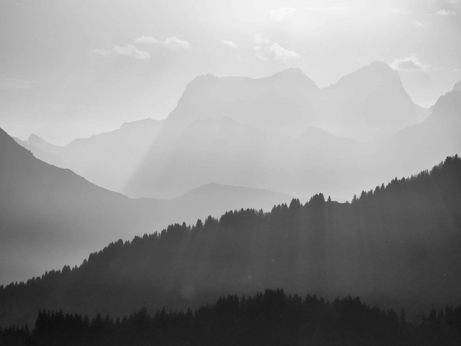 Zonsopkomst II, Alpen, Zwart-Wit, Horizontaal